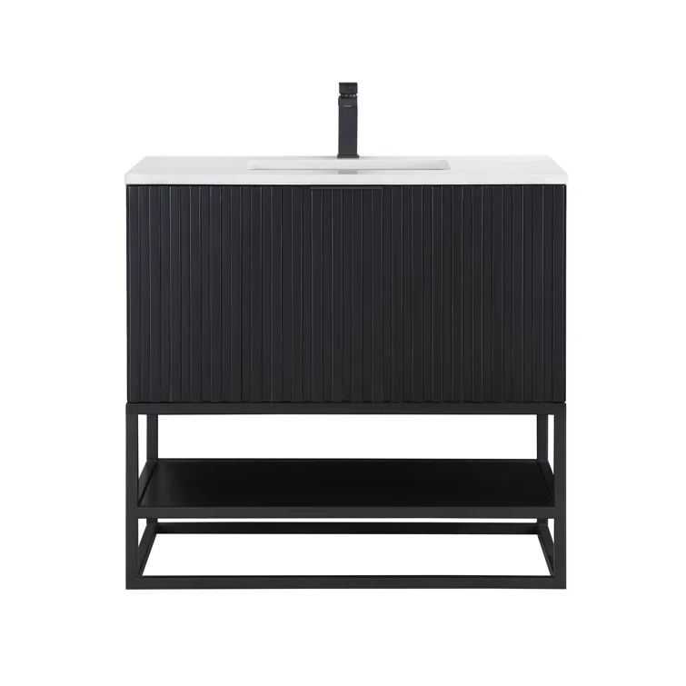 Midnight Black 36'' Single Bathroom Vanity with Calacatta Quartz Top