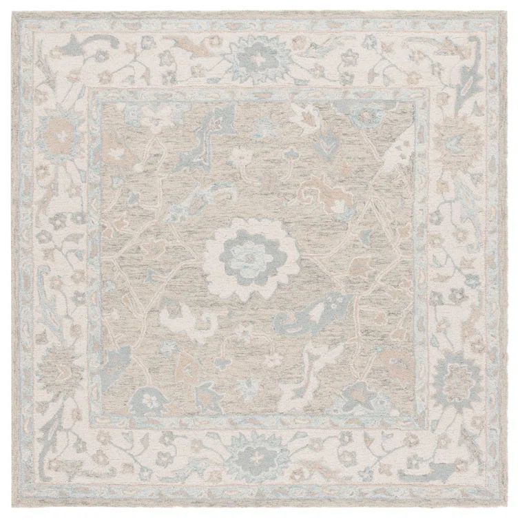 Ivory and Light Gray Handmade Tufted Wool Square Rug