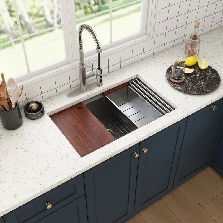 30" Stainless Steel Single Bowl Undermount Kitchen Sink with Brushed Nickel Faucet