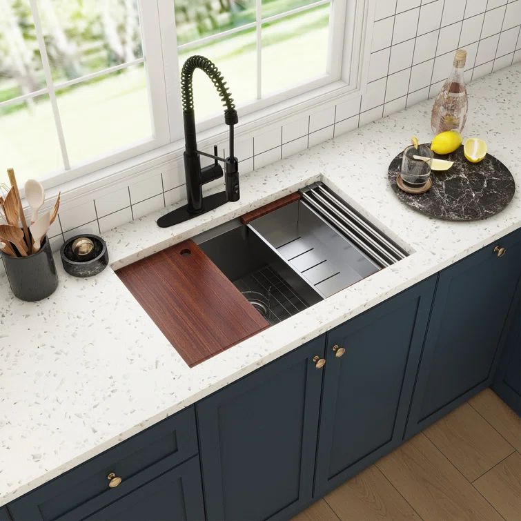 30" Matte Black Stainless Steel Farmhouse Kitchen Sink with Faucet