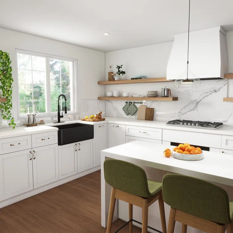 Matte Black Fireclay Single Bowl Farmhouse Kitchen Sink with Faucet