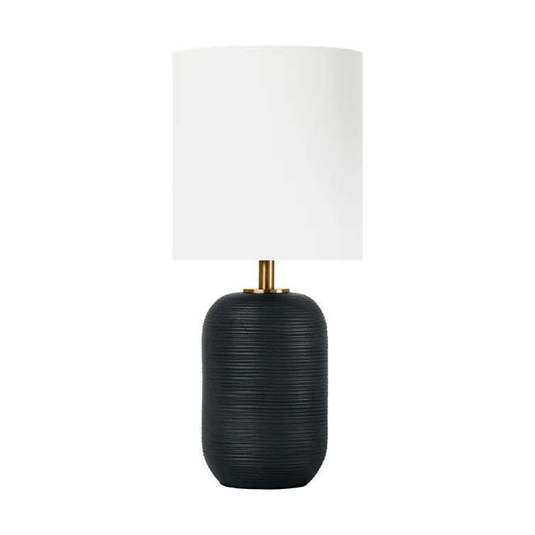 Rough Black Ceramic Table Lamp with White Linen Shade