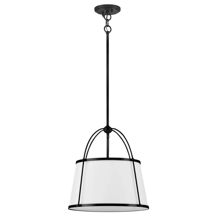 Black and Off-White Linen Drum Pendant Light with LED