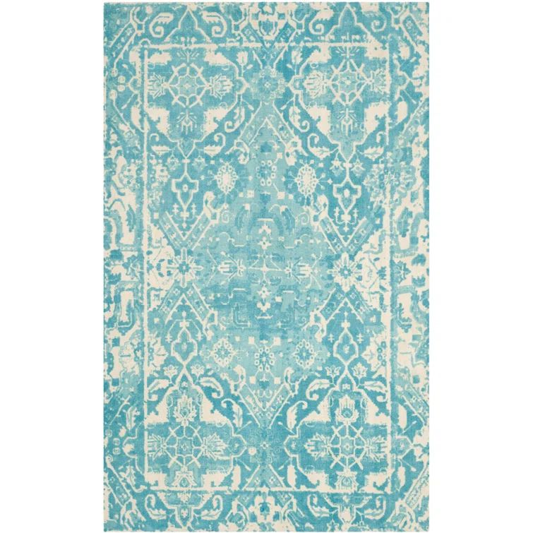 Handmade Light Blue and Ivory Wool Tufted Area Rug