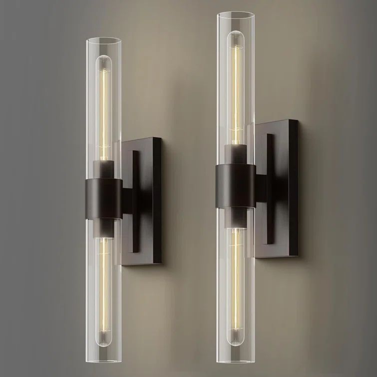 Matte Black and Clear Glass 22.8" Dimmable Wall Sconce Set