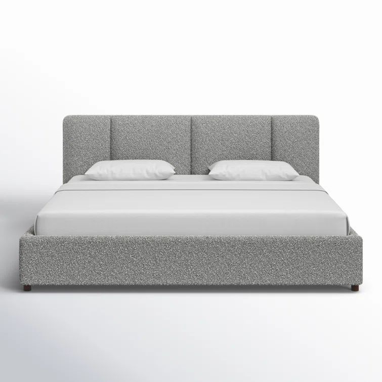 Gray King Upholstered Platform Bed with Tufted Headboard