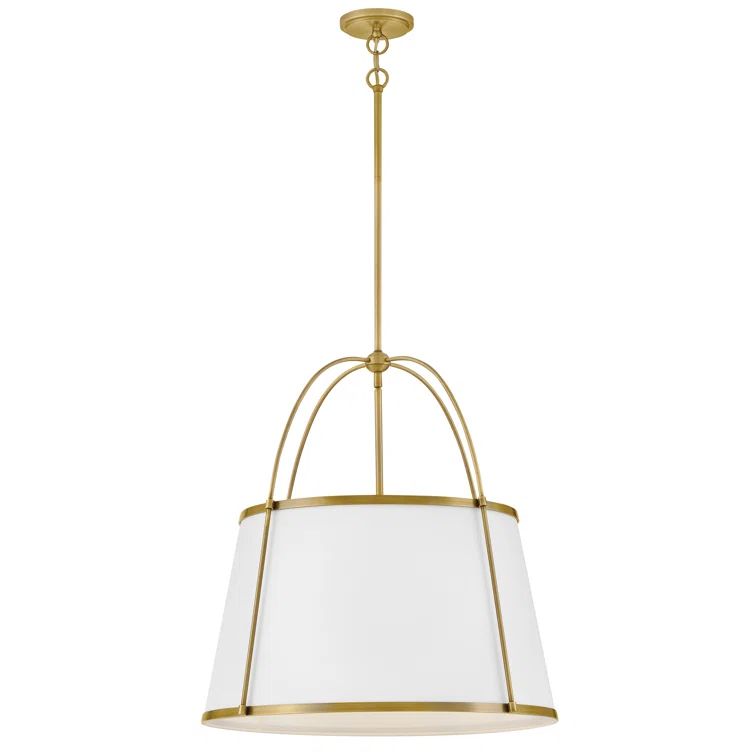 Lacquered Dark Brass Drum Chandelier with Off-White Linen Shade