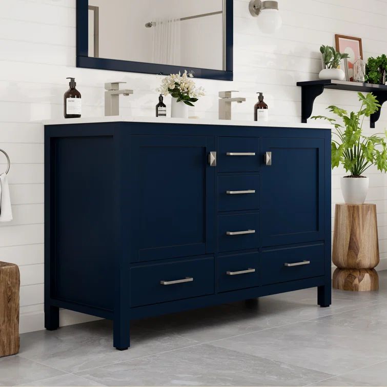 London 48-inch Blue Double Sink Vanity with White Quartz Top