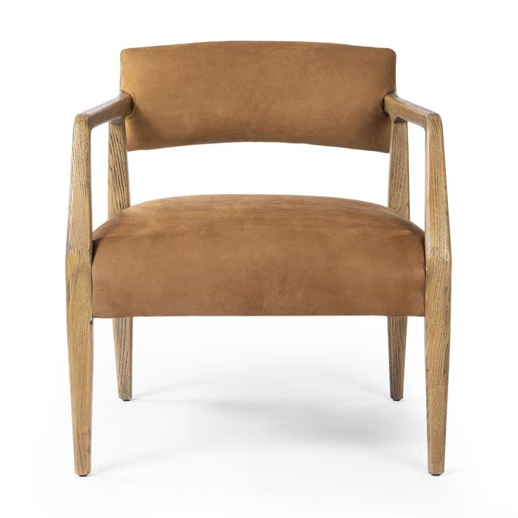 Nubuck Cognac Leather and Oak Accent Chair