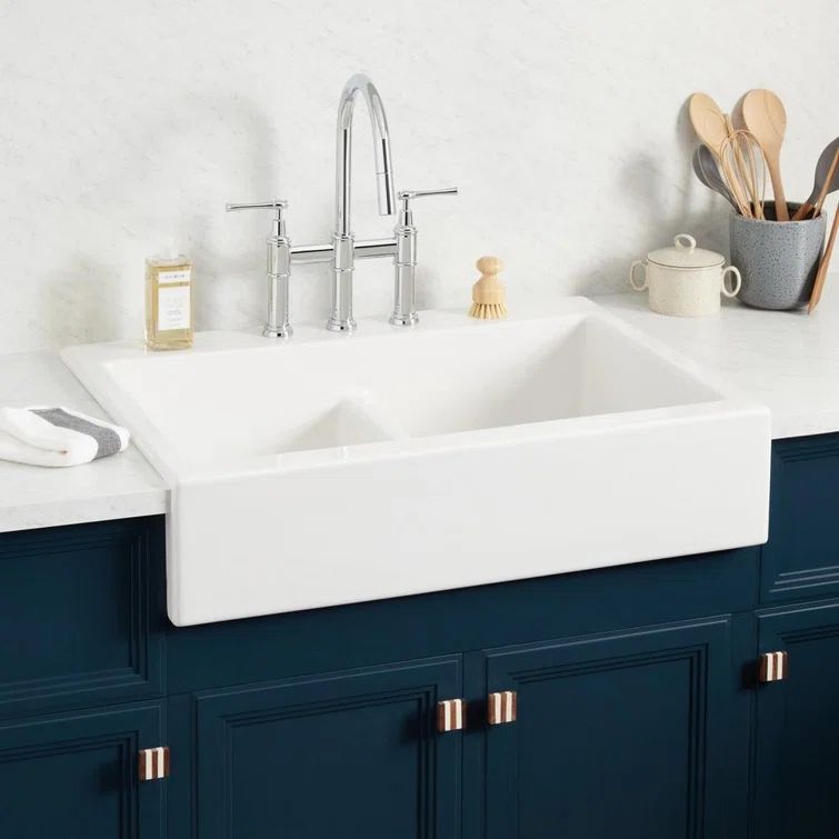 Galion 34" White Fireclay Double Basin Farmhouse Sink