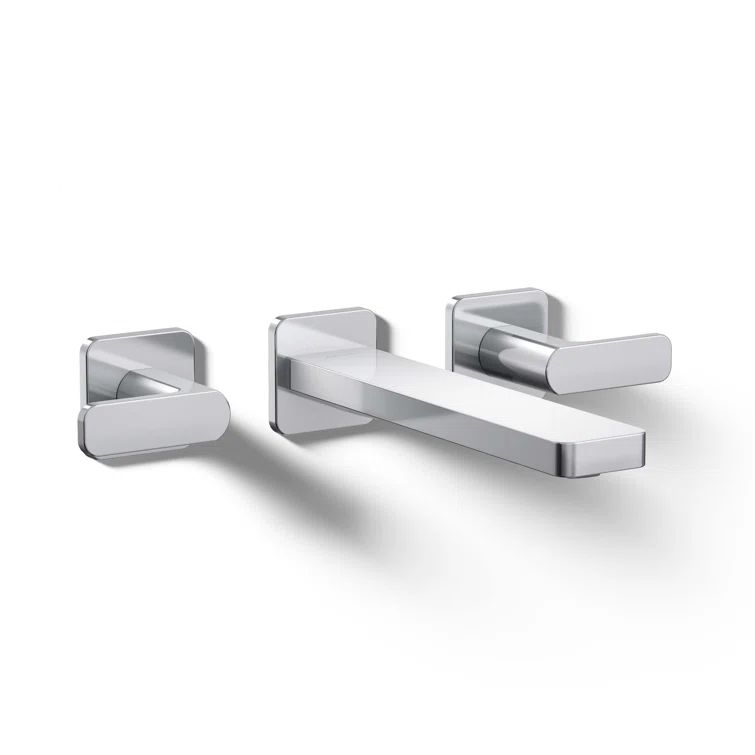 Polished Chrome Wall-Mount Bathroom Faucet with Lever Handles
