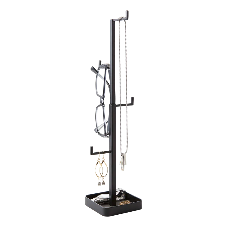 Black Metal Height-Adjustable Jewelry Tree Stand