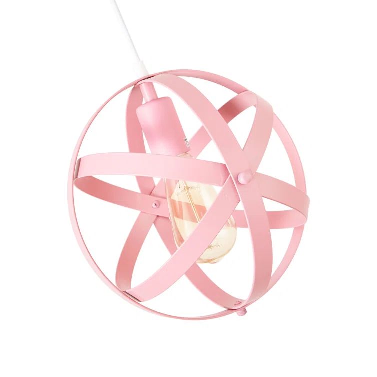 Pink Metal Globe Pendant Light with Exposed Bulb