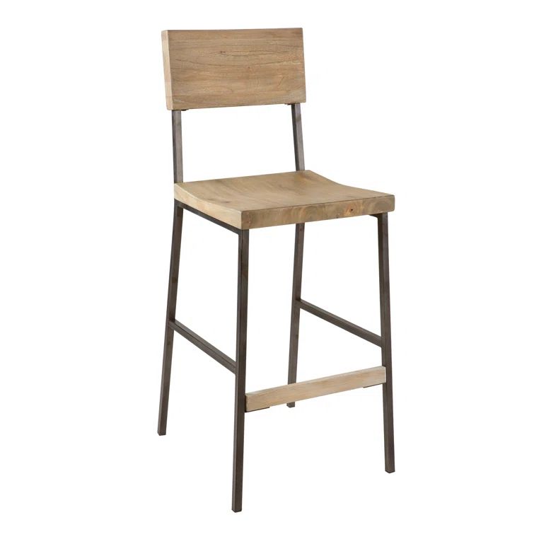 Tacoma 21''x43'' Grey Solid Wood & Metal Modern Barstool