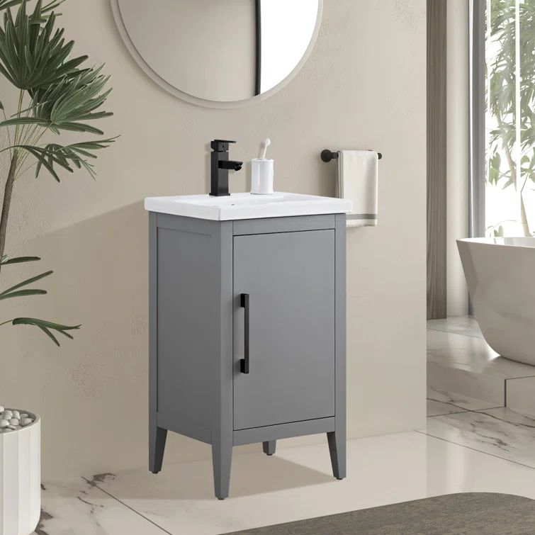Cashmere Gray Single Bathroom Vanity with Ceramic Top and Matte Black Hardware