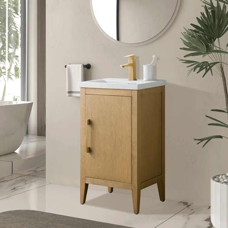 Natural Oak Single Bathroom Vanity with Ceramic Top