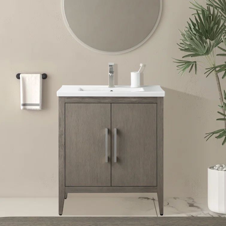 Driftwood Gray 30" Single Sink Bathroom Vanity with Ceramic Top