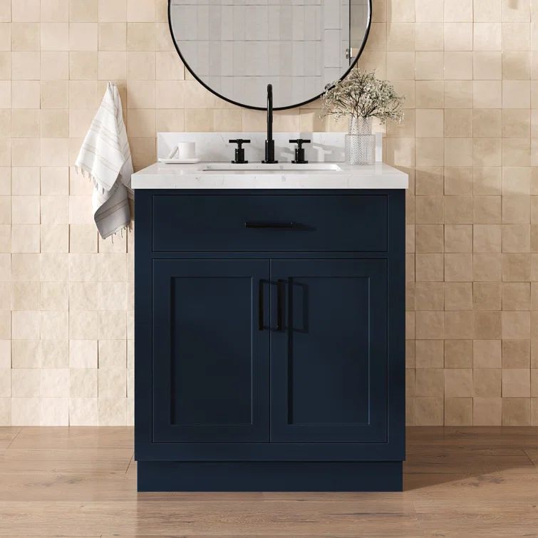 Midnight Blue Freestanding Single Vanity with Carrara Quartz Top