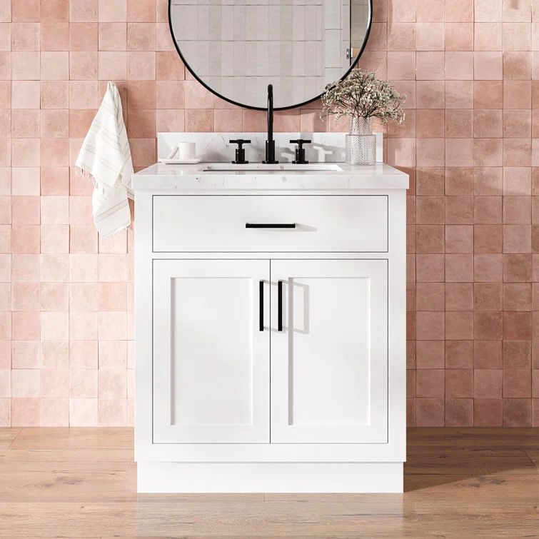 White Freestanding Single Bathroom Vanity with Carrara Quartz Top