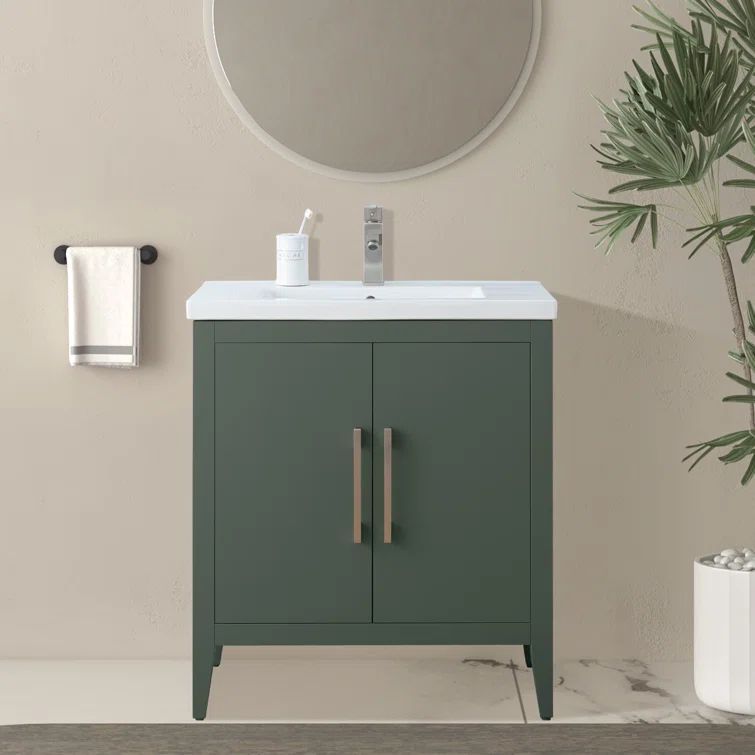 30" Vintage Green Single Sink Bathroom Vanity with Ceramic Top
