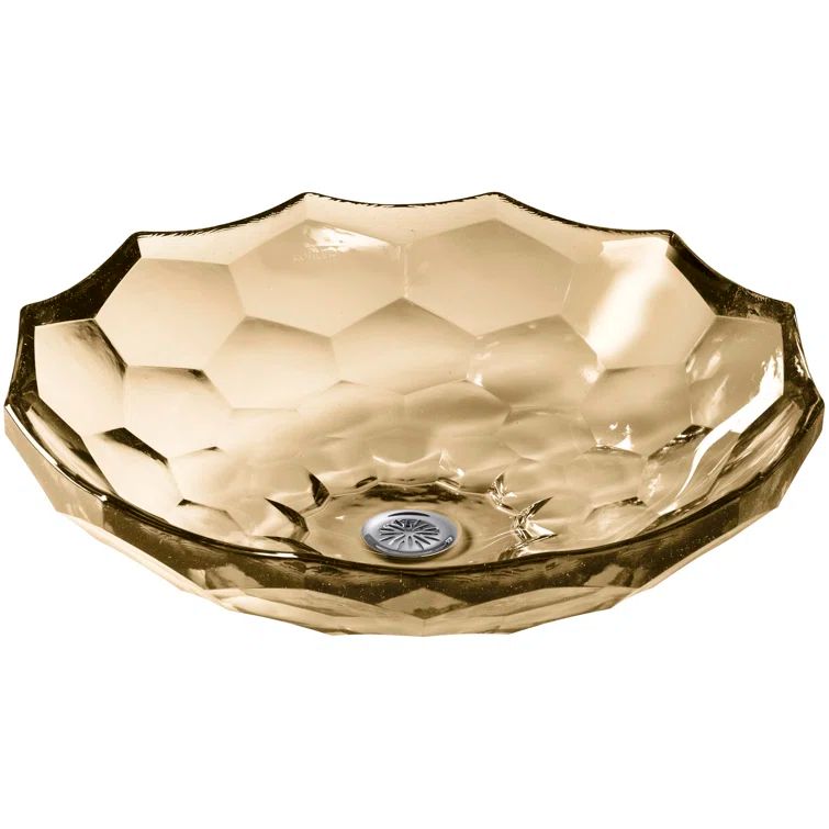 17" Translucent Sandalwood Faceted Glass Vessel Sink
