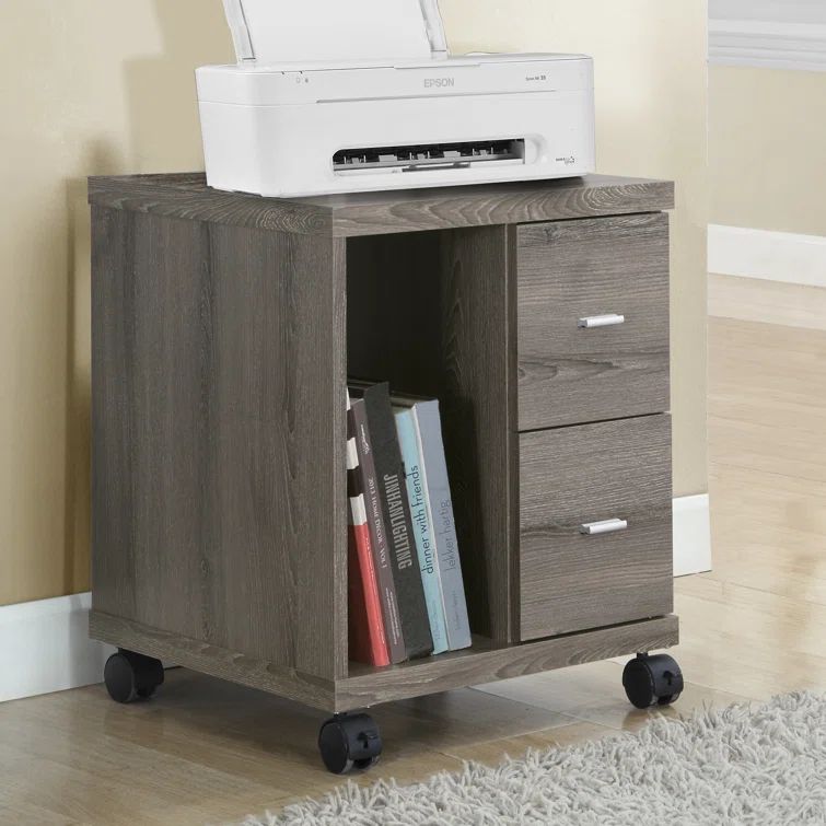 Dark Taupe Mobile Printer Stand with 2 Lockable Drawers
