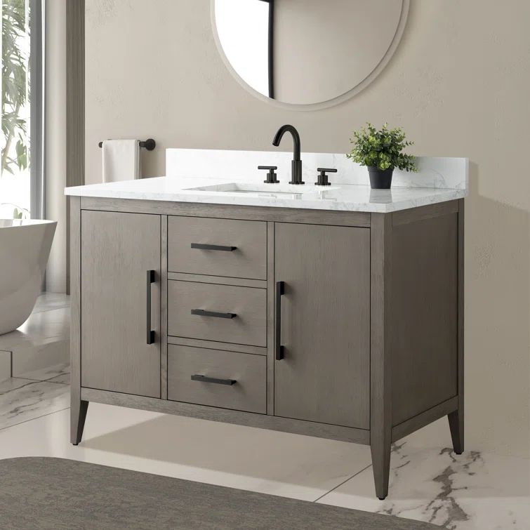 48'' Driftwood Gray Single Bathroom Vanity with Marble Top