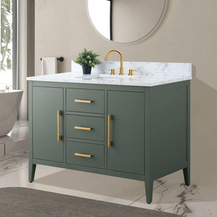 48'' Vintage Green Single Bathroom Vanity with Marble Top