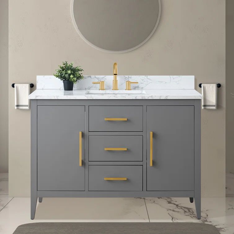 48" Cashmere Gray Single Bathroom Vanity with Engineered Marble Top