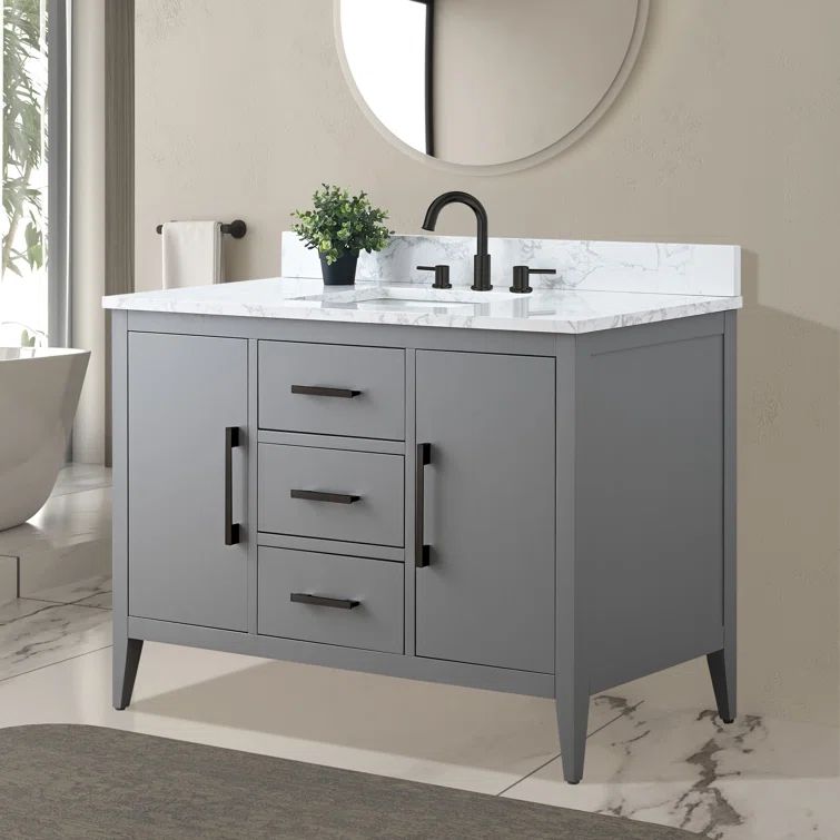 48" Cashmere Gray MDF Freestanding Bathroom Vanity with Engineered Marble Top