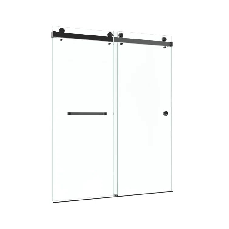 Matte Black Frameless Sliding Shower Door with Clear Glass