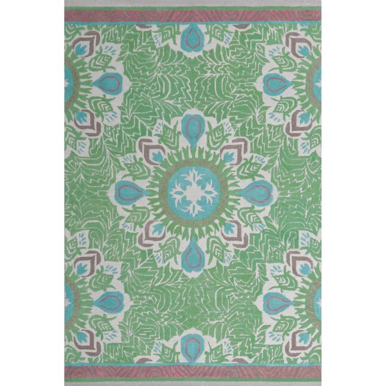 Hand-Tufted Green and Gray Wool Rectangular Area Rug