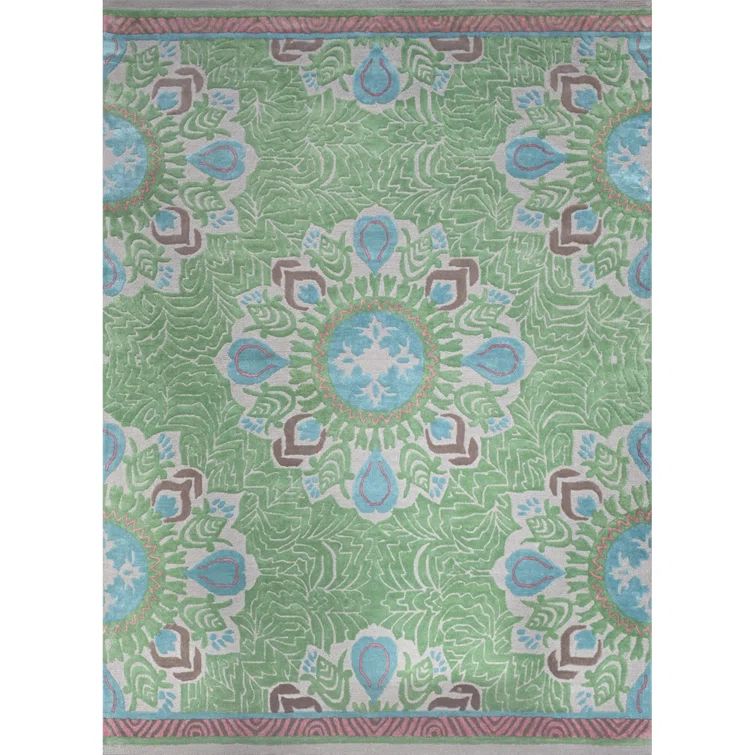 Oasis Hand-Tufted Green and Blue Wool Area Rug 10' x 14'