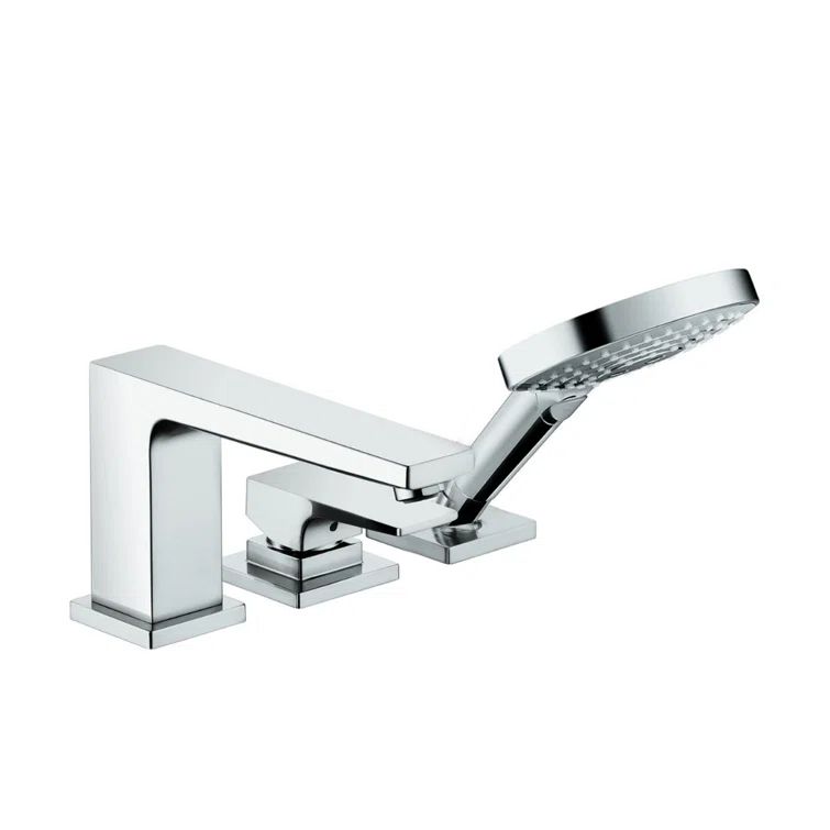 Metropol 8 7/8" Brushed Nickel Modern Deck Mounted Tub Faucet with Handshower