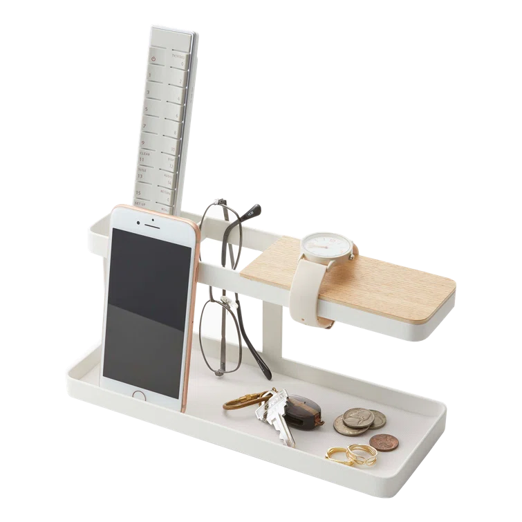 White Steel and Wood Desk Organizer with Tray