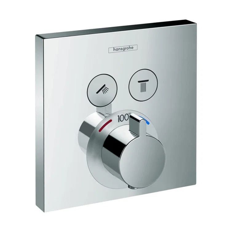 Modern Black Wall-Mounted Thermostatic Shower Trim with Knob