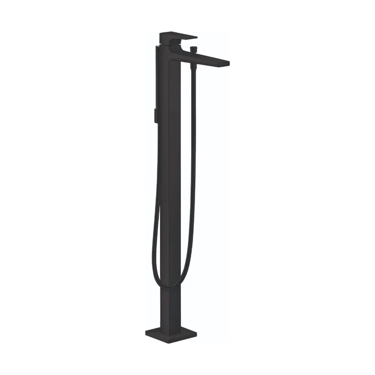Matte Black Brass Freestanding Tub Filler with Handshower