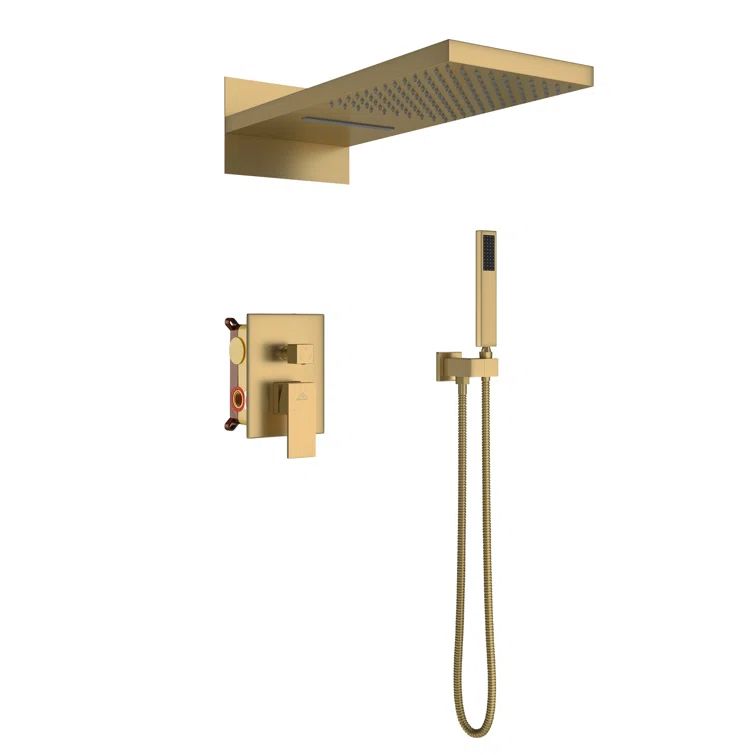 Brushed Gold Large Dual Rain Shower System with Handheld Spray