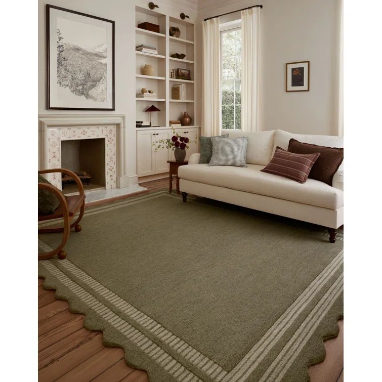 Hand-Tufted Olive and Pebble Wool Runner Rug, 2.6x9.9