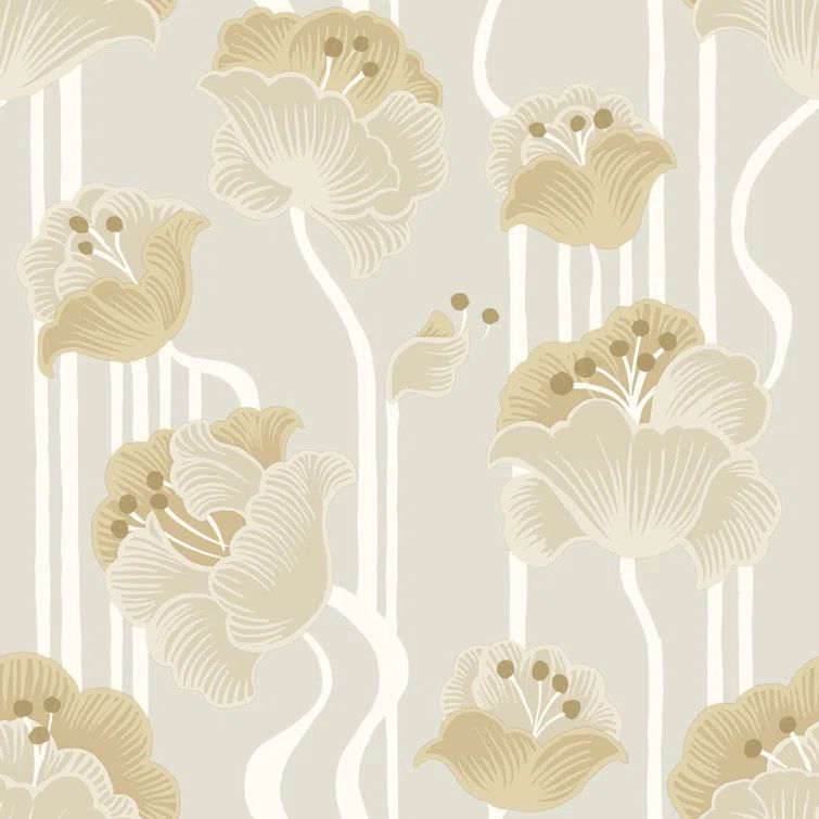 Shirley Beige and Gold Floral Peel and Stick Wallpaper