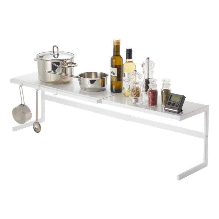 White Steel Expandable Kitchen Support Rack with Hooks