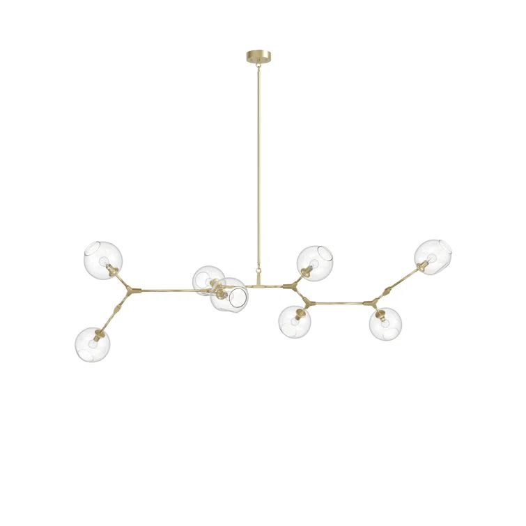 Modern Linear Brass Sputnik Chandelier with Hand Blown Glass Shades