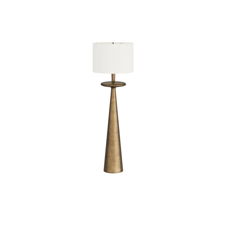 Antique Brass Mid-Century Modern Floor Lamp with Off-White Shade