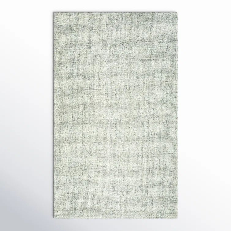Ivory and Light Green Hand-Tufted Wool 8' x 10' Rug