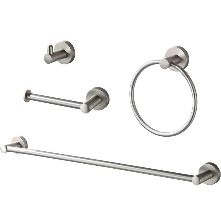 Brushed Nickel 4-Piece Bathroom Hardware Set with Adjustable Towel Bar
