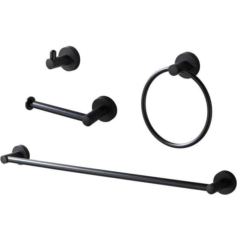 Matte Black 24-Inch Metal Bathroom Hardware Set, 4-Piece