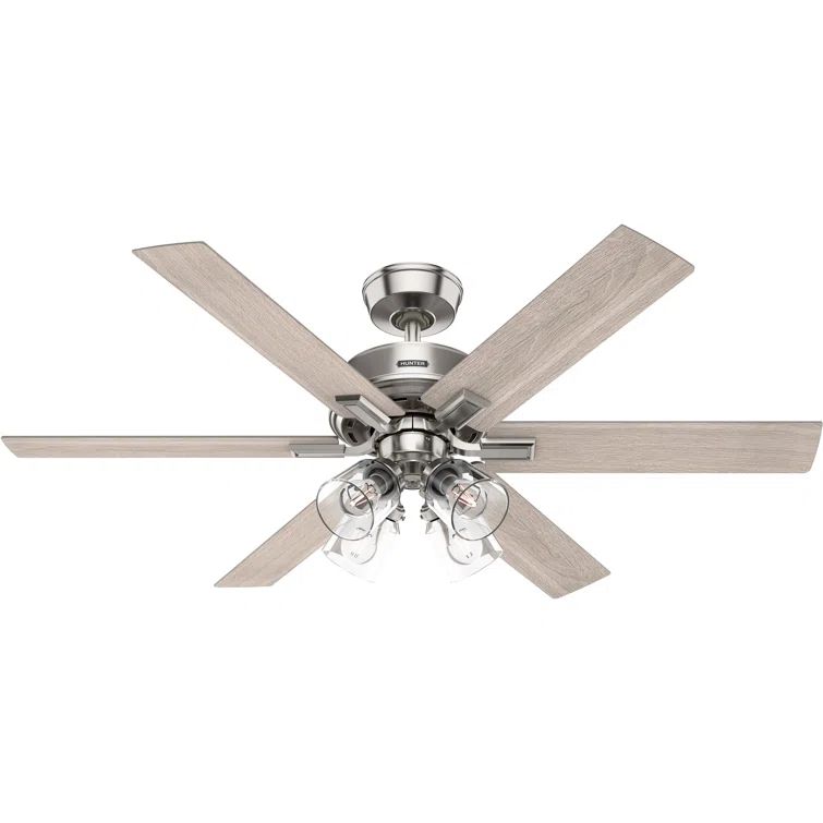 Hunter 52 Inch White and Light Oak Ceiling Fan with LED Light and Remote