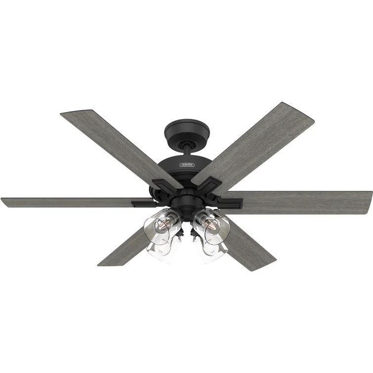 Matte Black and Gray Wood 52" Ceiling Fan with Lighting and Remote