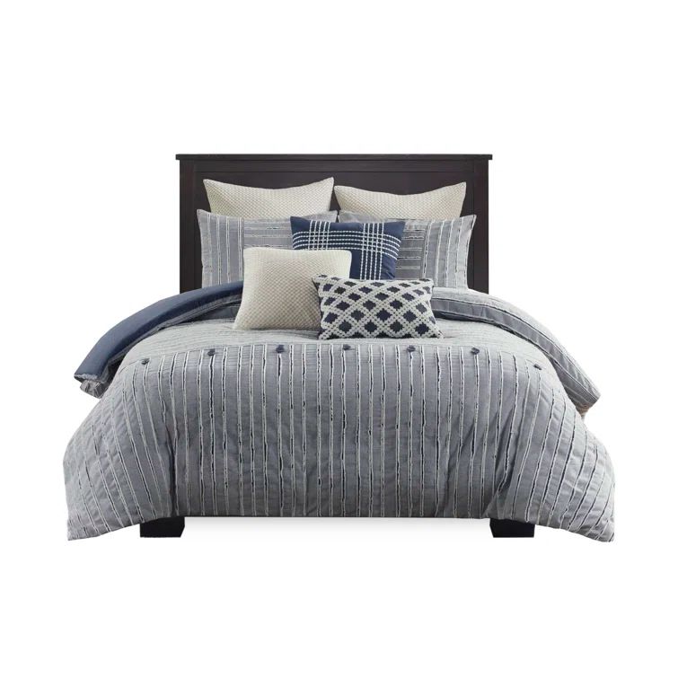 King Blue Cotton Down Alternative Comforter Set with Decorative Pillows