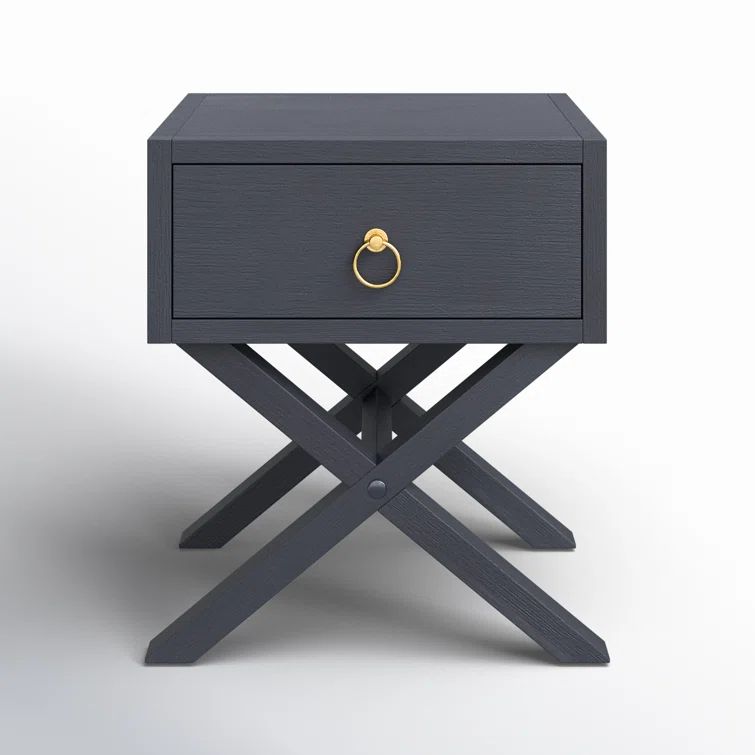 Luxe Navy Blue and Gold 90" Rectangular End Table with Storage